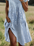 Women's Short Sleeve Summer Floral Lace Shirt Collar Daily Going Out Casual Midi A-Line Light Blue Dress