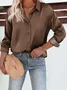 Women's Long Sleeve Shirt Spring/Fall Plain Buckle Shirt Collar Daily Going Out Casual Top Black