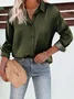 Women's Long Sleeve Shirt Spring/Fall Plain Buckle Shirt Collar Daily Going Out Casual Top Black