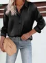 Women's Long Sleeve Shirt Spring/Fall Plain Buckle Shirt Collar Daily Going Out Casual Top Black