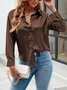 Women's Long Sleeve Shirt Spring/Fall Plain Buckle Shirt Collar Daily Going Out Casual Top Black