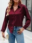 Women's Long Sleeve Shirt Spring/Fall Plain Buckle Shirt Collar Daily Going Out Casual Top Black