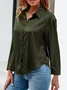 Women's Long Sleeve Shirt Spring/Fall Plain Buckle Shirt Collar Daily Going Out Casual Top Black