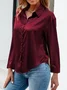 Women's Long Sleeve Shirt Spring/Fall Plain Buckle Shirt Collar Daily Going Out Casual Top Black