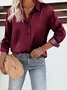 Women's Long Sleeve Shirt Spring/Fall Plain Buckle Shirt Collar Daily Going Out Casual Top Black