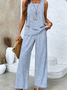 Women's Cotton Striped Daily Going Out Two Piece Set Sleeveless Casual Summer Top With Pants Matching Set Blue