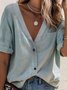 Women's Short Sleeve Shirt Summer Gray Plain Cotton Blouse Collar Daily Casual Top