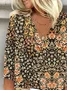 Women's Three Quarter Sleeve Blouse Spring/Fall Floral V Neck Daily Going Out Casual Top Khaki