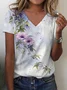 Women's Short Sleeve Tee T-shirt Summer Floral V Neck Daily Going Out Casual Top Purple