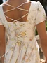 Women's Short Sleeve Summer Floral Cotton Dress Square Neck Daily Going Out Vintage Midi X-Line White