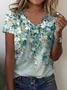 Women's Short Sleeve Tee T-shirt Summer Floral V Neck Daily Going Out Casual Top Purple