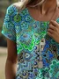 Women's Short Sleeve Summer Ethnic Knitted Dress Crew Neck Daily Going Out Casual Midi H-Line T-Shirt Dress Green