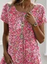 Women's Short Sleeve Summer Ditsy Floral Knitted Dress Crew Neck Daily Going Out Casual Midi H-Line T-Shirt Dress Pink