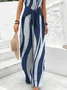 Women's H-Line Crew Neck Daily Going Out Casual Knot Front Striped Summer Long Jumpsuit
