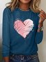 Women's Long Sleeve Tee T-shirt Spring/Fall Heart/Cordate Cotton-Blend Crew Neck Daily Going Out Casual Top White