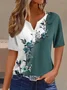 Women's Short Sleeve Blouse Summer Floral Buckle Notched Daily Going Out Casual Top Green