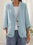 Casual Plain Cotton And Linen Blazer