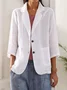 Casual Plain Cotton And Linen Blazer