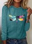 Women's Long Sleeve Tee T-shirt Spring/Fall Dragonfly Cotton Crew Neck Daily Going Out Casual Top Blue