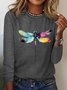 Women's Long Sleeve Tee T-shirt Spring/Fall Dragonfly Cotton Crew Neck Daily Going Out Casual Top Blue