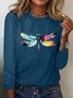 Women's Long Sleeve Tee T-shirt Spring/Fall Dragonfly Cotton Crew Neck Daily Going Out Casual Top Blue