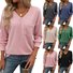 Women's Long Sleeve Tee T-shirt Spring/Fall Striped V Neck Daily Going Out Casual Top Pink