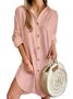 Women's Long Sleeve Spring/Fall Plain Buckle Dress V Neck Daily Going Out Casual Midi H-Line Shirt Dress White