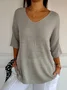 Yarn/Wool Yarn Casual V Neck Plain Sweater