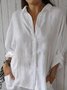 Women's Half Sleeve Shirt Summer Plain Buckle Cotton Shirt Collar Daily Going Out Casual Top White