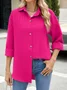 Women's Long Sleeve Shirt Spring/Fall Plain Shirt Collar Daily Going Out Casual Top Navyblue