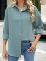 Women's Long Sleeve Shirt Spring/Fall Plain Shirt Collar Daily Going Out Casual Top Navyblue