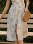 Women's Short Sleeve Summer Floral Cotton Dress Square Neck Daily Going Out Vintage Midi X-Line White