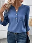 Women's Long Sleeve Blouse Spring/Fall Plain Buckle Notched Daily Going Out Casual Top Navyblue