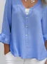 Women's Three Quarter Sleeve Blouse Spring/Fall Plain Buckle Notched Bell Sleeve Daily Going Out Casual Top Light Blue