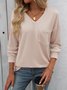 Women's Long Sleeve Tee T-shirt Spring/Fall Striped V Neck Daily Going Out Casual Top Pink