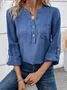 Women's Long Sleeve Blouse Spring/Fall Plain Buckle Notched Daily Going Out Casual Top Navyblue