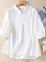 Women's Long Sleeve Blouse Spring/Fall Plain Cotton And Linen Shirt Collar Daily Going Out Casual Top White