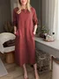 Women's Long Sleeve Spring/Fall Plain Cotton Dress Crew Neck Daily Going Out Casual Midi H-Line White