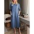 Women's Long Sleeve Spring/Fall Plain Cotton Dress Crew Neck Daily Going Out Casual Midi H-Line White