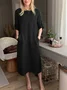 Women's Long Sleeve Spring/Fall Plain Cotton Dress Crew Neck Daily Going Out Casual Midi H-Line White