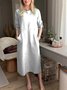 Women's Long Sleeve Spring/Fall Plain Cotton Dress Crew Neck Daily Going Out Casual Midi H-Line White