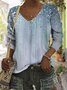 Women's Short Sleeve Tee T-shirt Summer Floral V Neck Daily Going Out Casual Top Light Blue