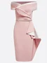 Women's Short Sleeve Summer Plain Ruched Dress Off The Shoulder Cocktail Going Out Urban Midi Bodycon Pink