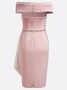 Women's Short Sleeve Summer Plain Ruched Dress Off The Shoulder Cocktail Going Out Urban Midi Bodycon Pink