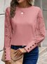 Women's Long Sleeve Tee T-shirt Spring/Fall Plain Buckle Lace Crew Neck Daily Going Out Casual Top Pink