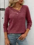 Women's Long Sleeve Tee T-shirt Spring/Fall Plain Buckle V Neck Daily Going Out Casual Top