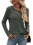 Women's Long Sleeve Tee T-shirt Spring/Fall Plain Buckle V Neck Daily Going Out Casual Top