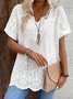 Women's Short Sleeve Blouse Summer Dragonfly Lace Cotton V Neck Daily Going Out Casual Top