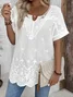 Women's Short Sleeve Blouse Summer Dragonfly Lace Cotton V Neck Daily Going Out Casual Top