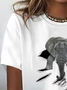 Women's Short Sleeve Tee T-shirt Summer Animal Printing Cotton Crew Neck Daily Going Out Vintage Top White